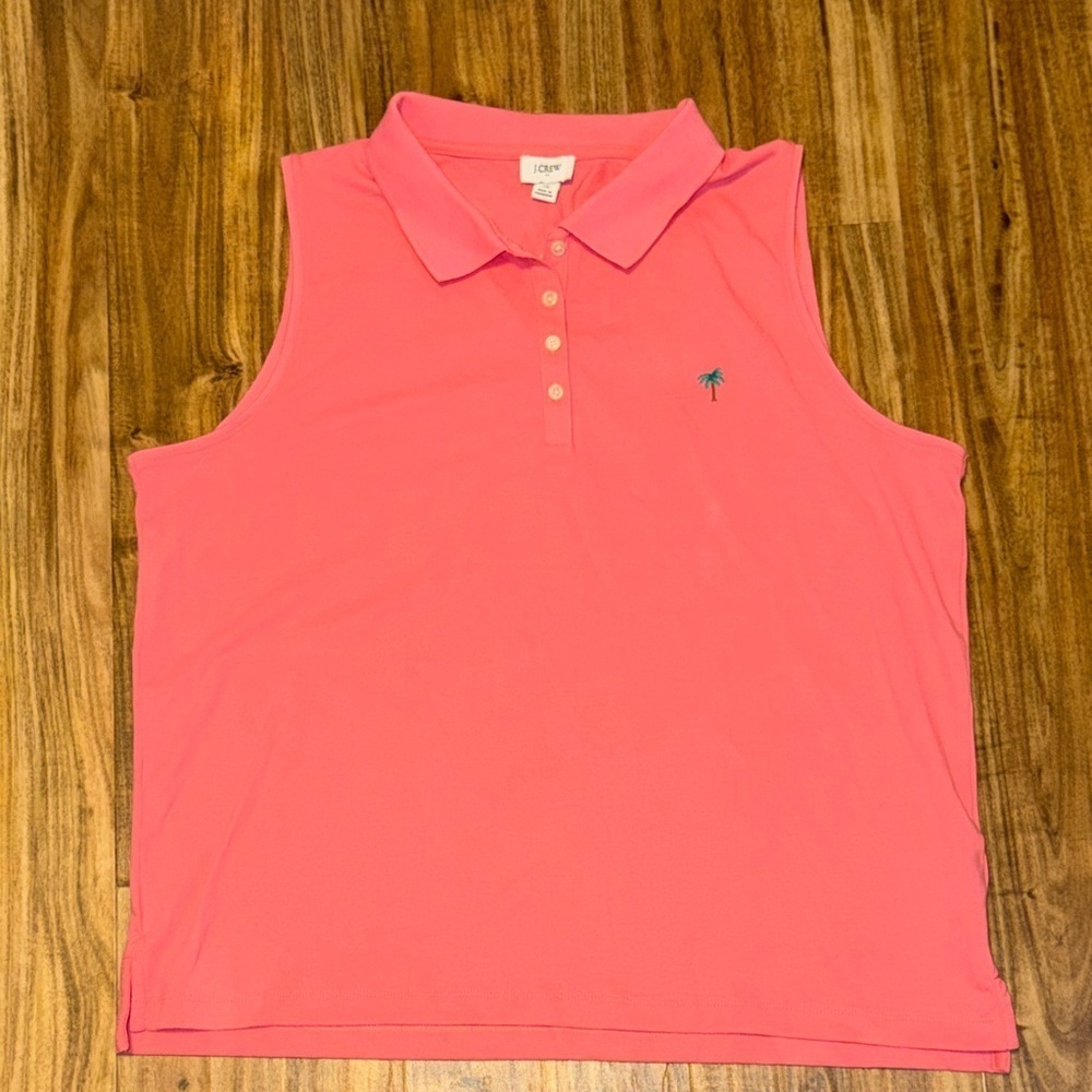 J Crew women’s XL 16 18 top polo Pink Sleeveless embroidered palm pink NWT